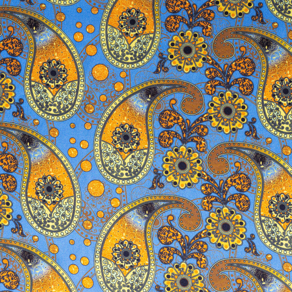 SATIN PALM PAISLEY YELLOW BLUE