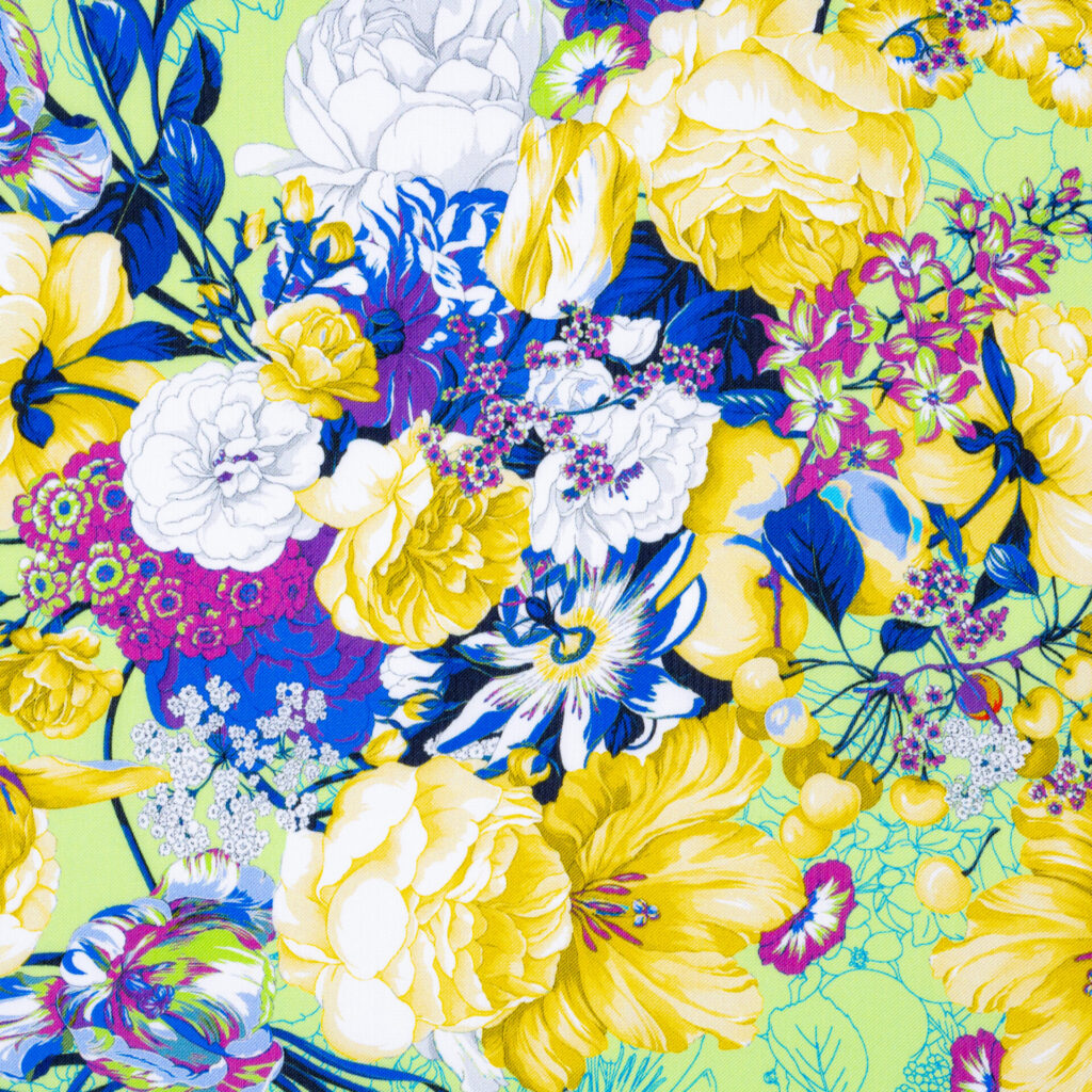 SATIN PASSION FLOWER GREEN YELLOW