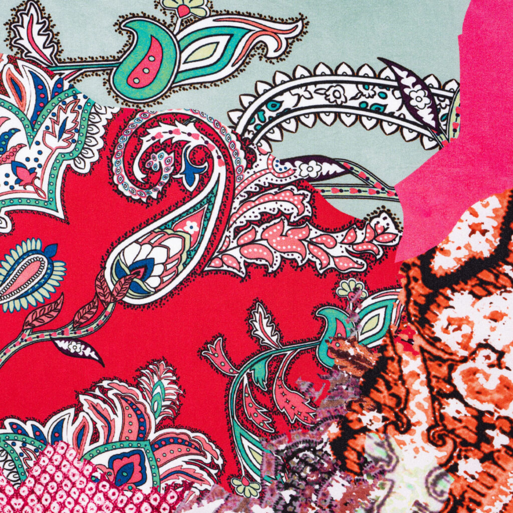 SATIN PATCHWORK PAISLEY RED PINK