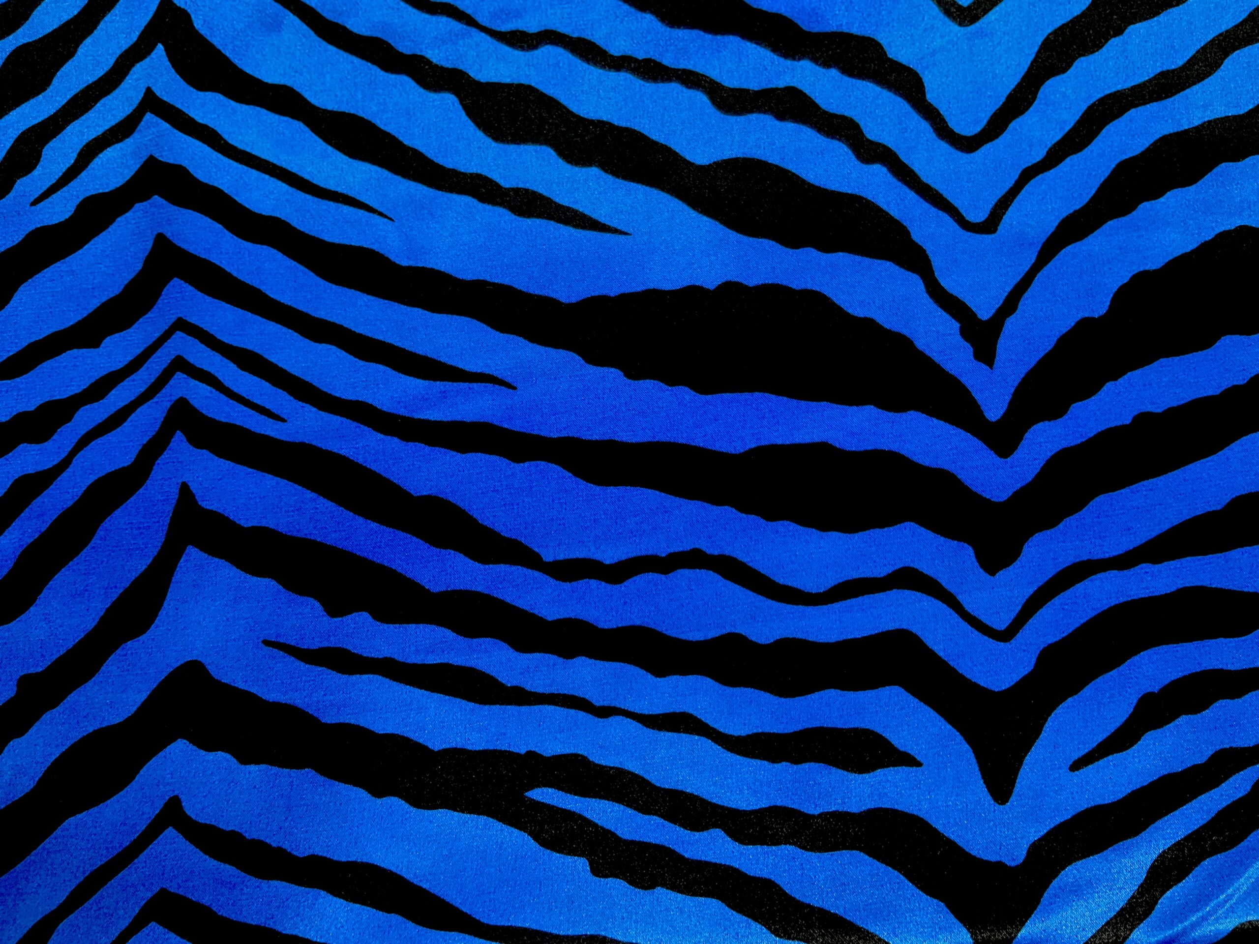 Zebra Blue Printed Polyester Satin Shaukat Fabrics